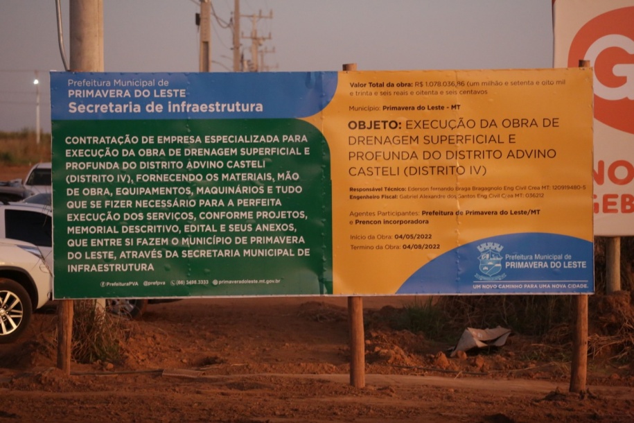 Drenagem do Distrito Industrial Adivino Castelli irá gerar 1.500 empregos em Primavera
