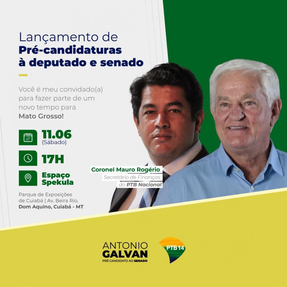 PTB lança neste sábado (11) Galvan e pré-candidaturas a federal e estadual