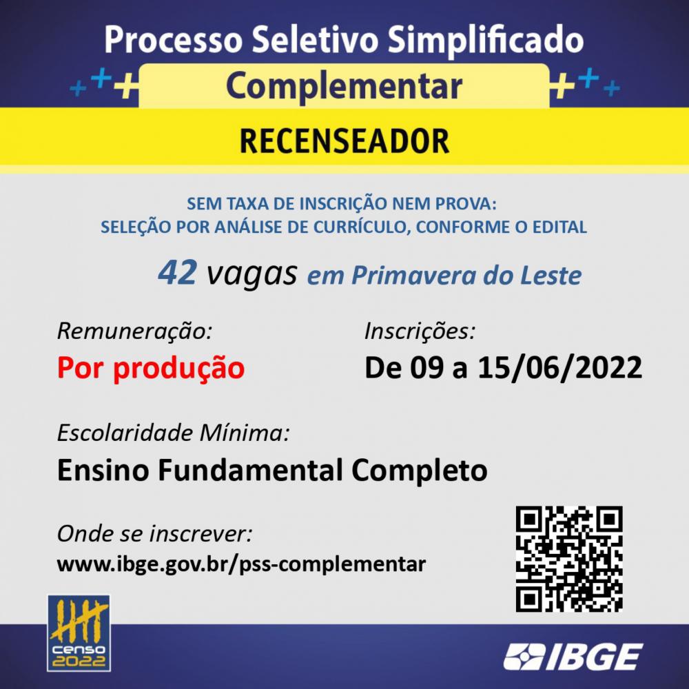 IBGE tem vagas disponíveis em Primavera do Leste para Censo 2022