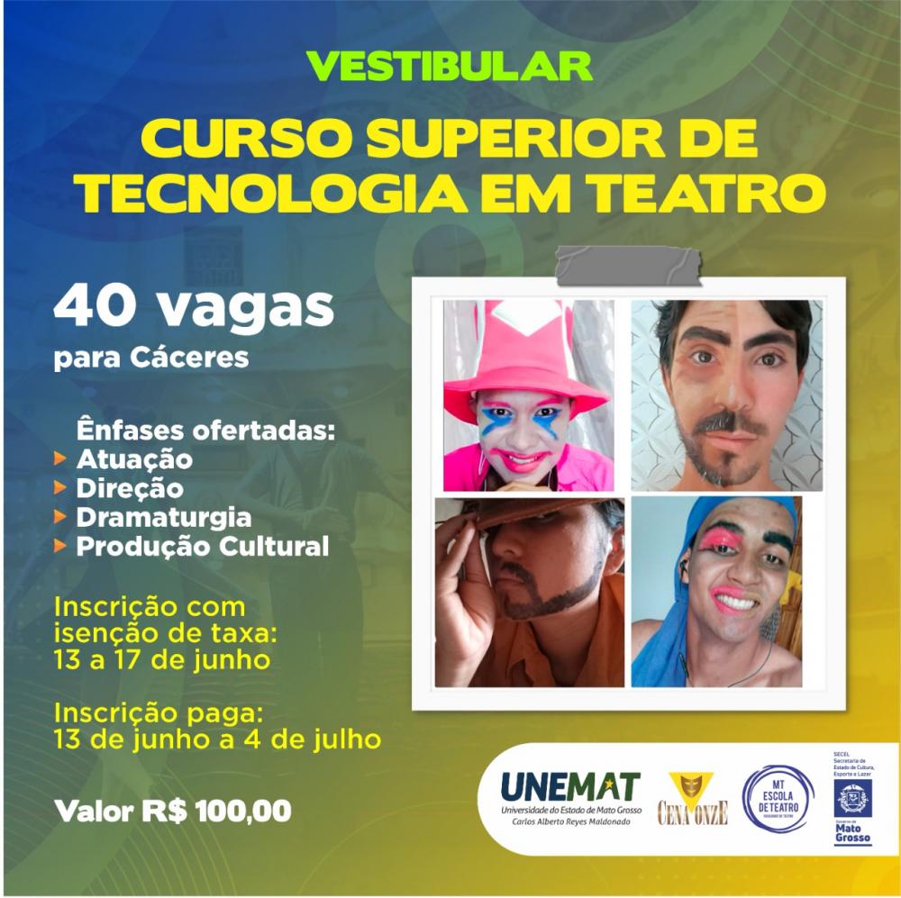 Unemat oferta 40 vagas para curso superior em Tecnologia do Teatro