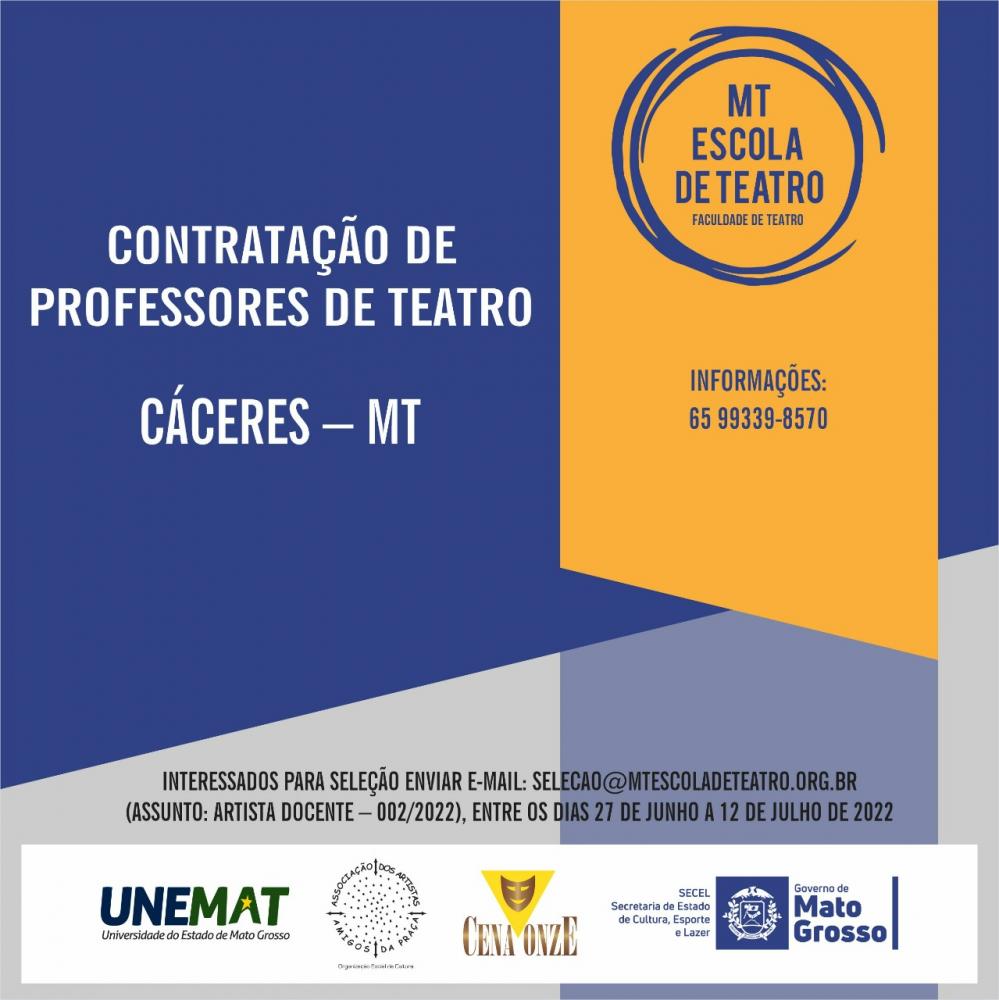 MT Escola de Teatro abre processo seletivo para contratação de professores de teatro