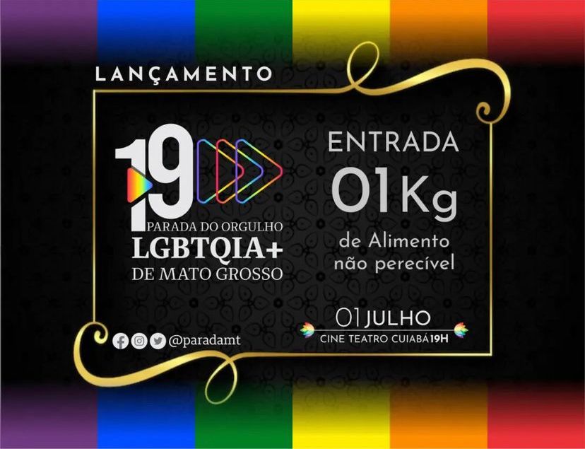 Lançamento da 19ª Parada do Orgulho LGBTQIA+ de MT acontece nesta sexta (1º)