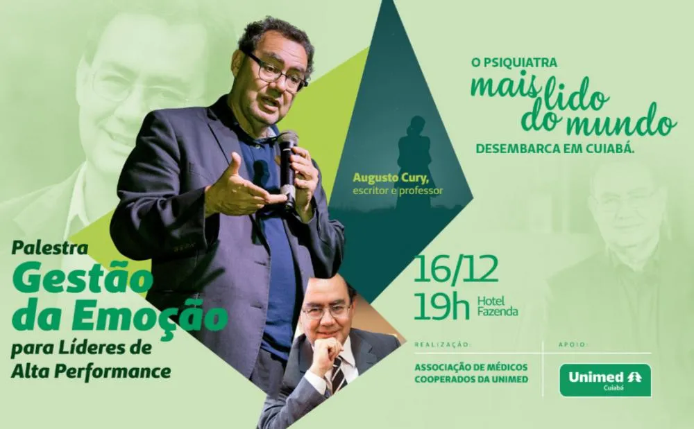 Augusto Cury realiza palestra sobre saúde emocional em Cuiabá na próxima segunda (16)