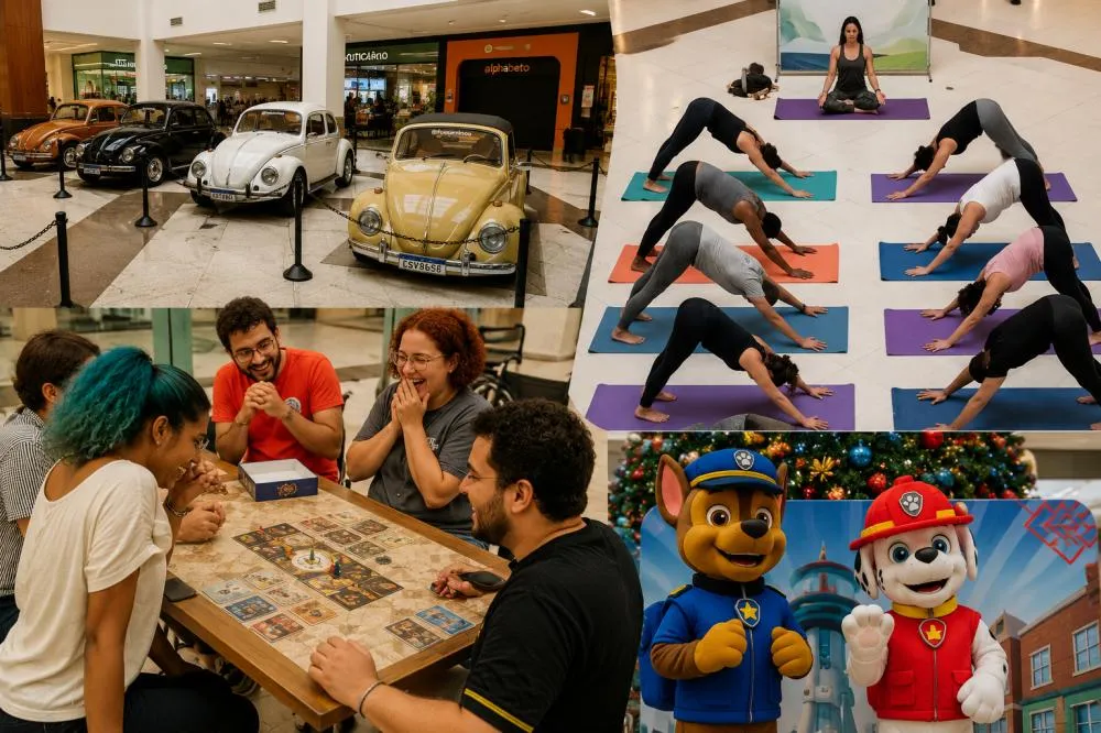 Fim de semana tem yoga, jogos de tabuleiro, show infantil e exposição de fuscas no Goiabeiras Shopping 