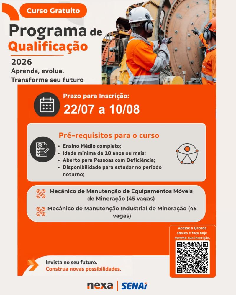Nexa e SENAI abrem inscrições para cursos gratuitos de qualificação profissional em Aripuanã